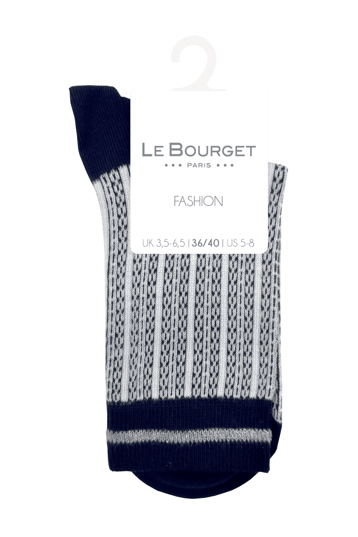 Socquettes Fantaisies Effet de Maille avec Bande de Lurex - Marine