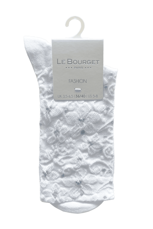 Socquettes Fantaisies Motif Floral - Blanc Bleu