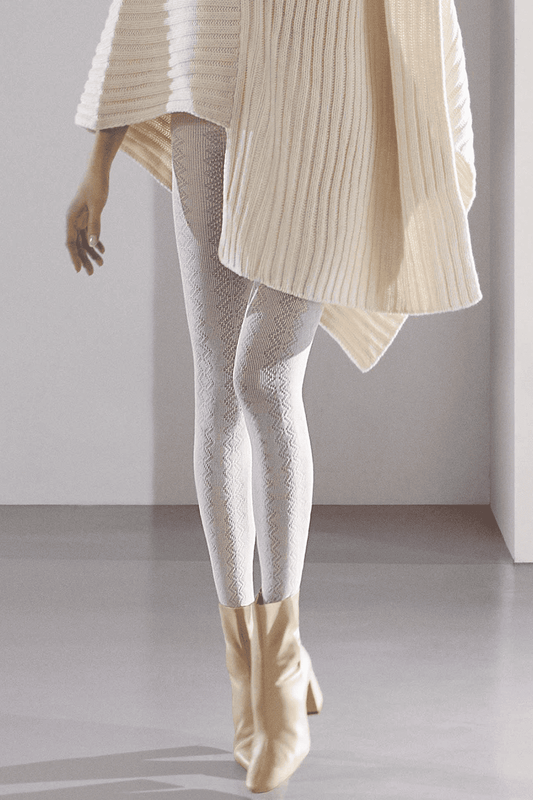 Collant Opaque Fantaisie Elianor Motif Géométrique Ajouré Modal-Cachemire 50D - Naturel
