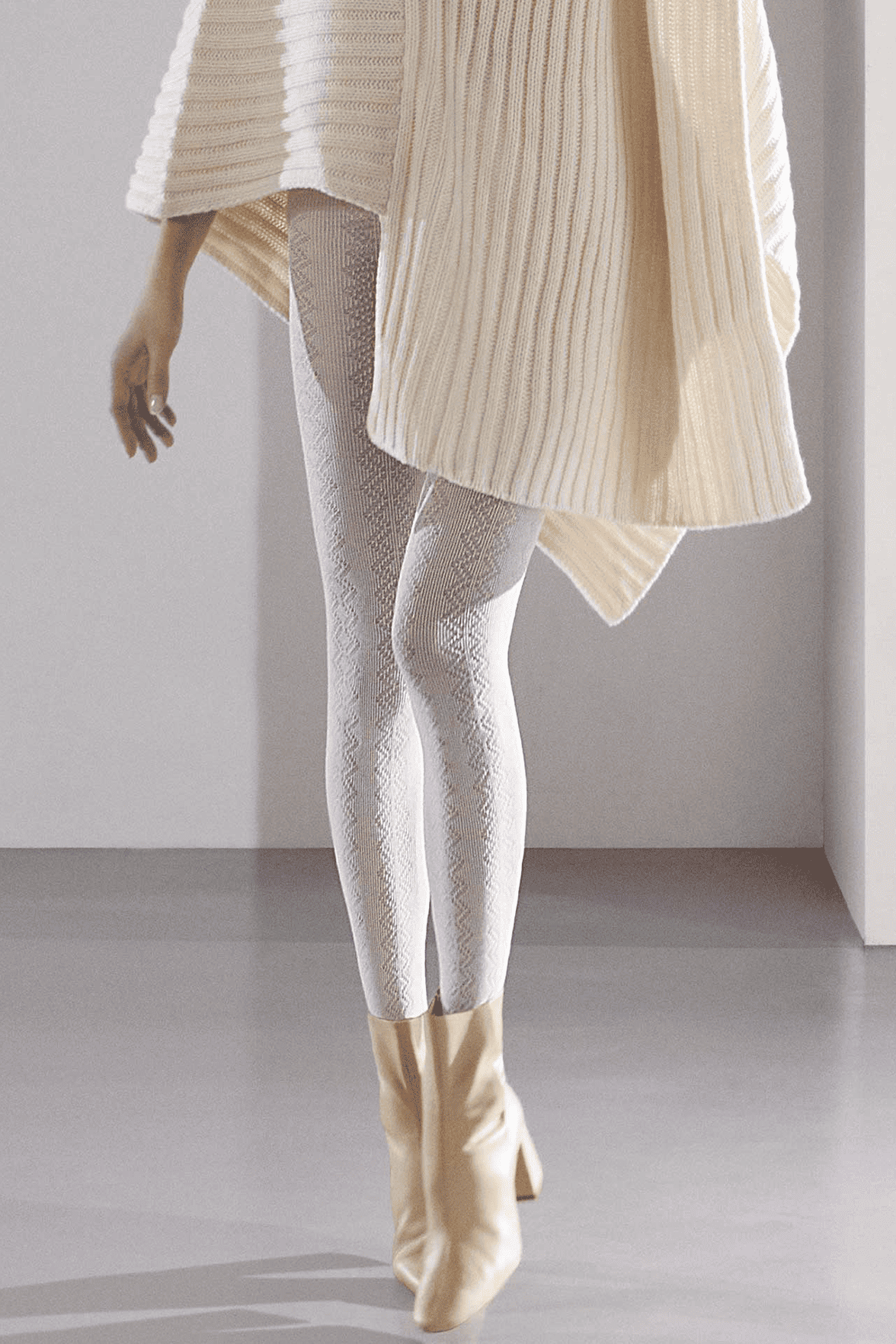 Collant Opaque Fantaisie Elianor Motif Géométrique Ajouré Modal-Cachemire 50D - Naturel