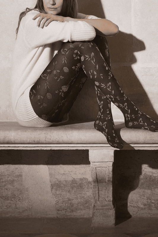 Collant Motif Floral 50D Fashion Flauriane  - Noir Bleu