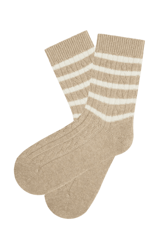 Chaussettes Fantaisies Torsades et Rayures - Camel