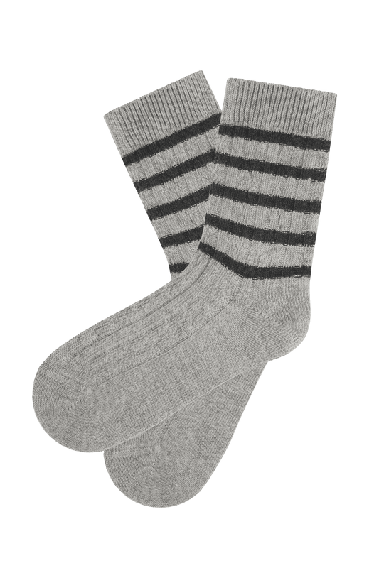 Chaussettes Fantaisies Torsades et Rayures - Gris Chiné