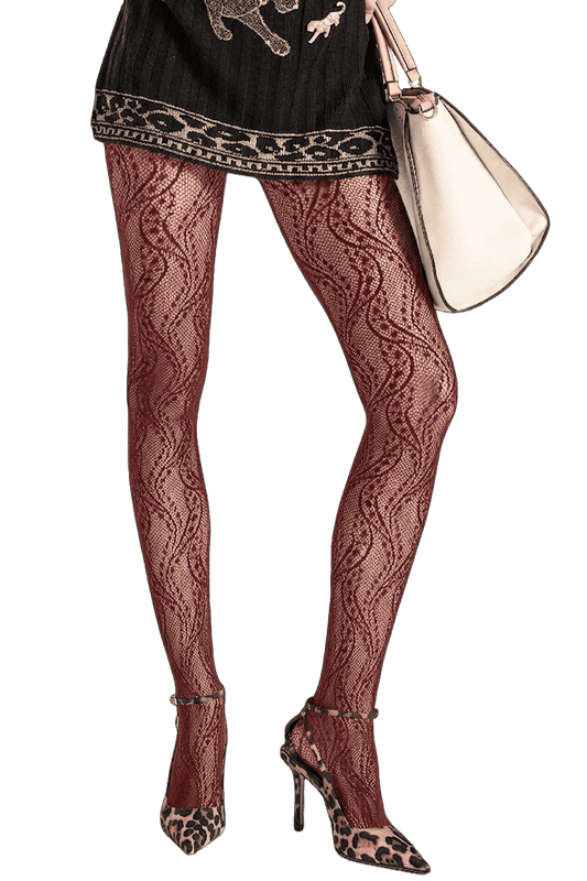 Collant Motif Résille Fashion Inaya - Rouge Velours
