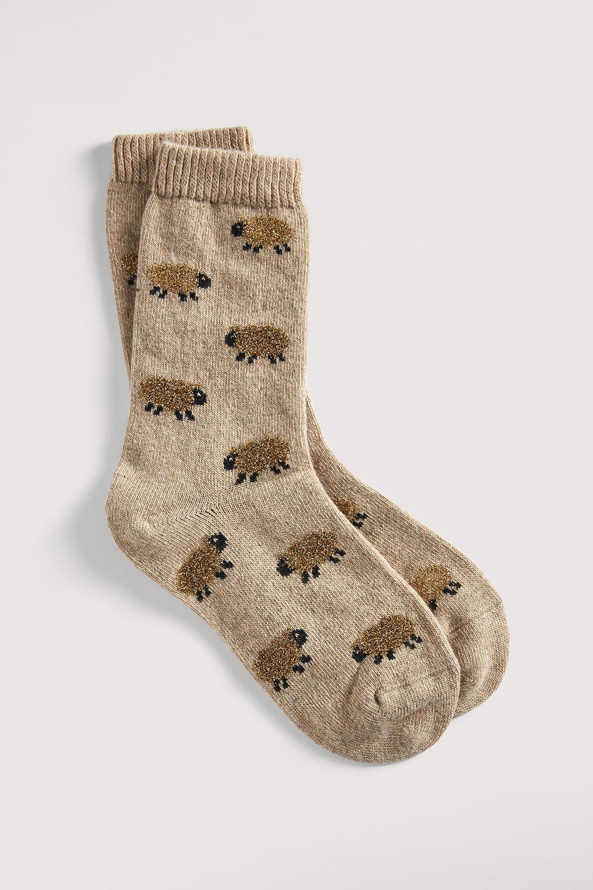 Chaussettes Fantaisies Motif Moutons Lurex - Camel