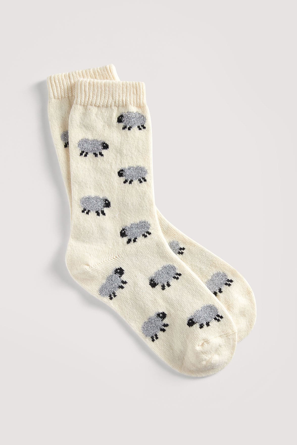Chaussettes Fantaisies Motif Moutons Lurex - Naturel