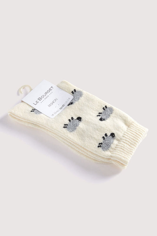 Chaussettes Fantaisies Motif Moutons Lurex - Naturel