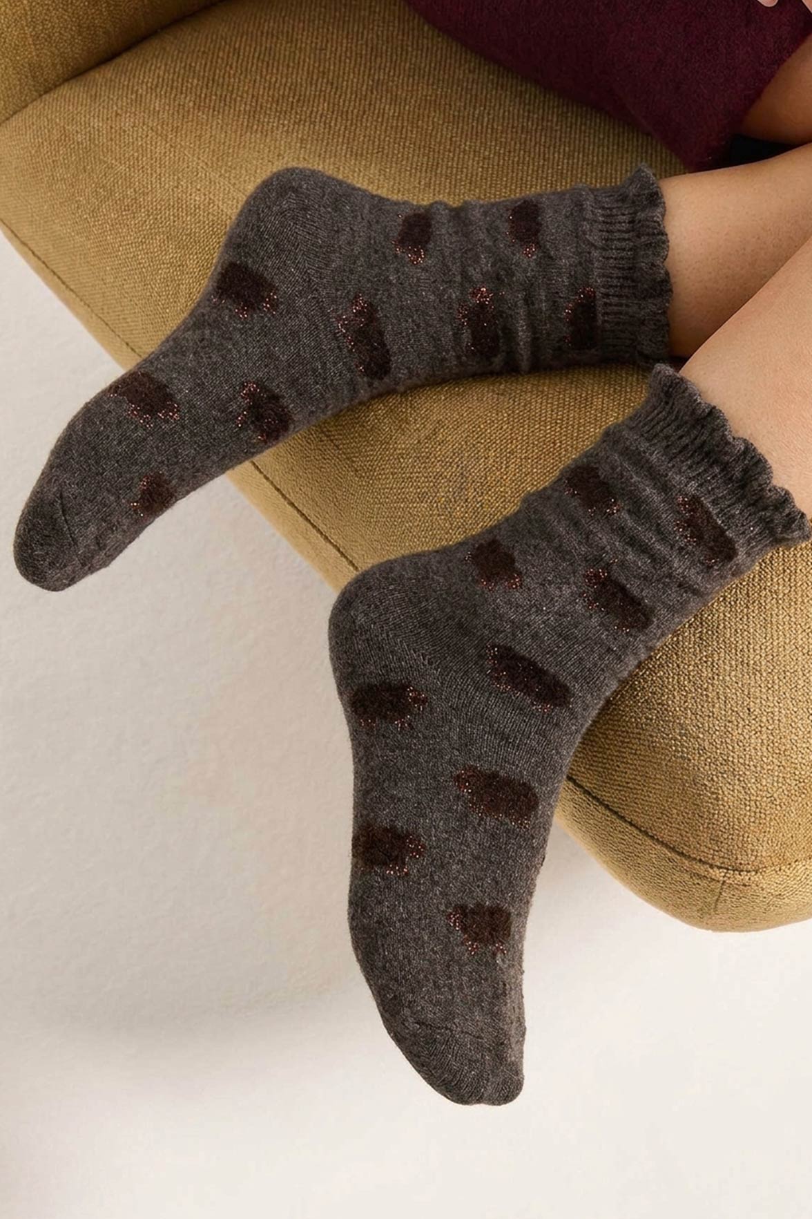 Chaussettes Fantaisie Motif Moutons - Marron Glacé