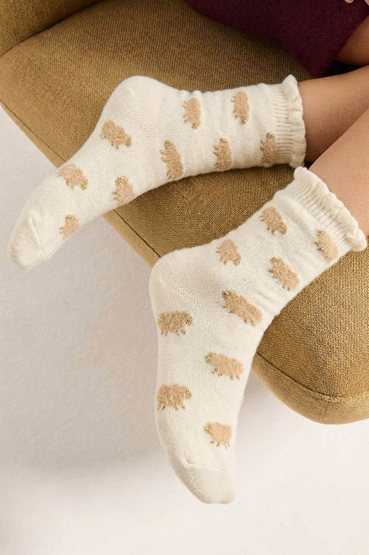 Chaussettes Fantaisie Motif Moutons - Naturel