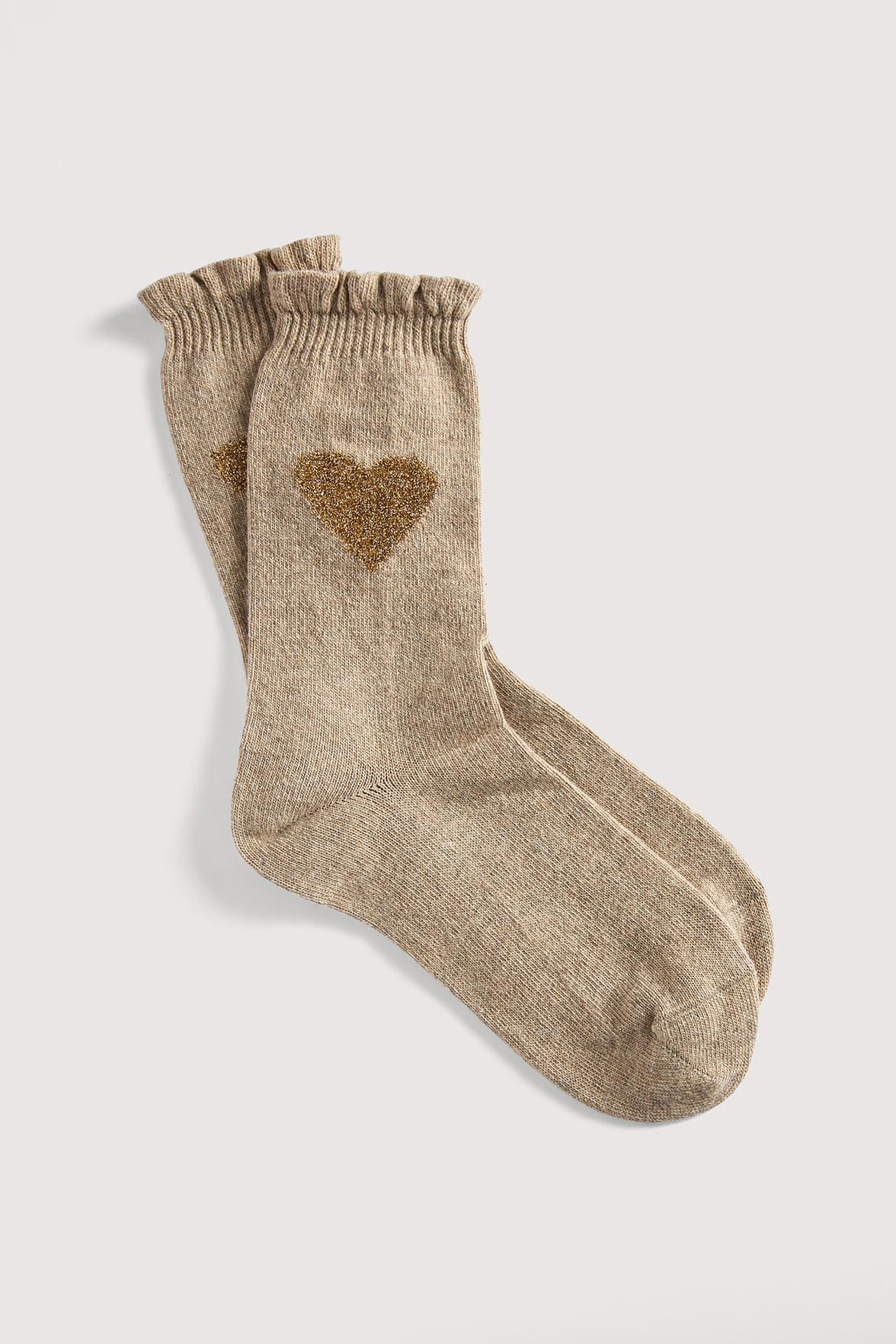 Chaussettes Fantaisies Motif Coeurs Lurex - Camel