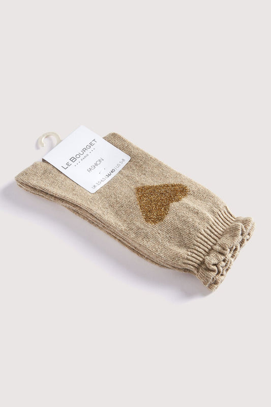 Chaussettes Fantaisies Motif Coeurs Lurex - Camel