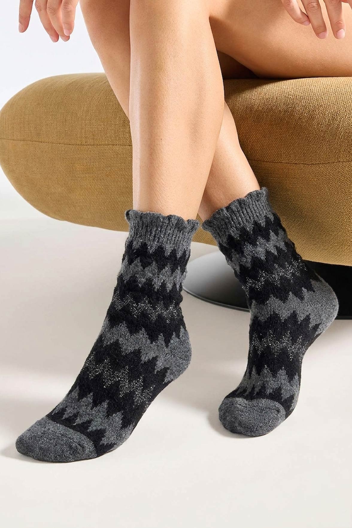 Chaussettes Fantaisie Motif Chevrons - Anthracite Chiné
