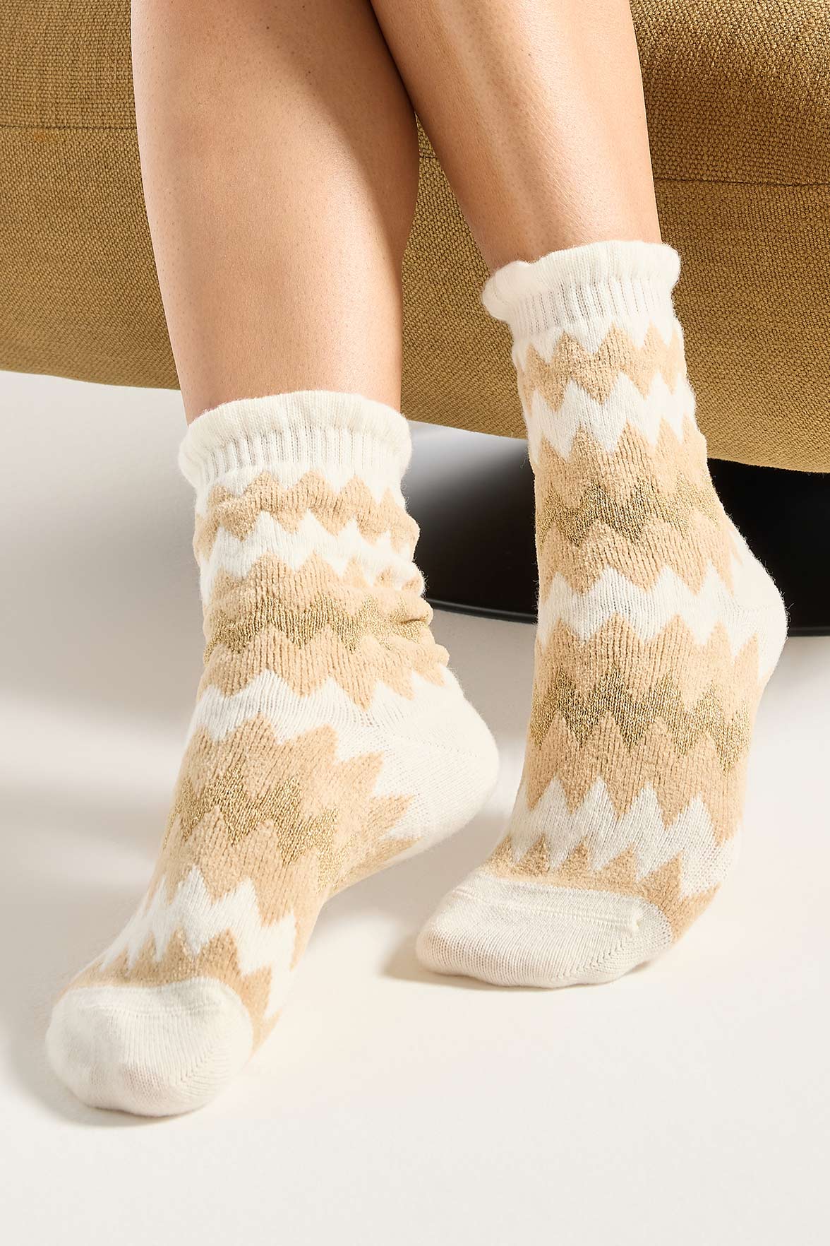 Chaussettes Fantaisie Motif Chevrons - Naturel