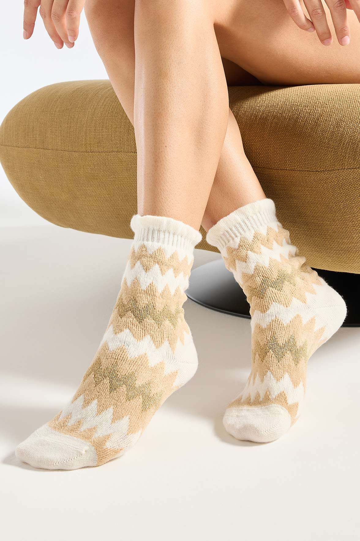 Chaussettes Fantaisie Motif Chevrons - Naturel