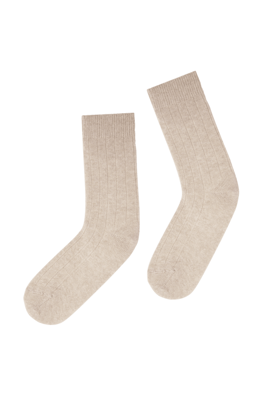 Chaussettes Unies Cachemire et Soie - Beige Chiné