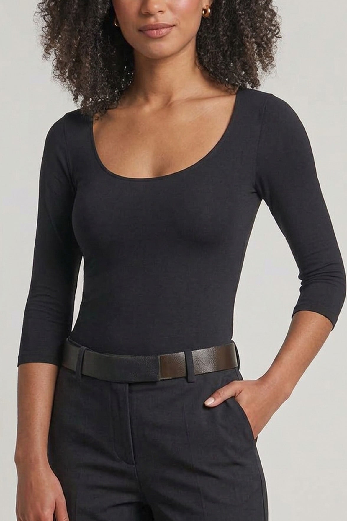 Top Manches 3/4 Col Rond Pure Skin - Noir