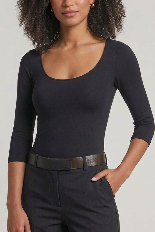 Top Manches 3/4 Col Rond Pure Skin - Noir