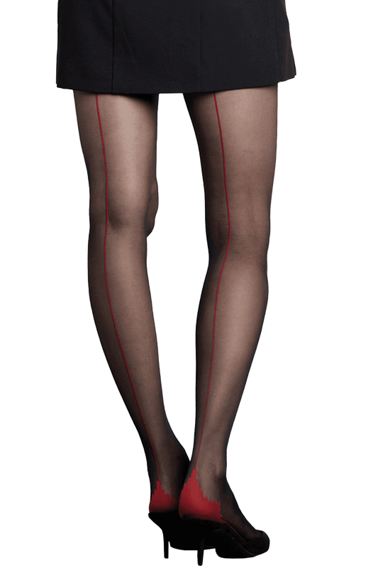 Collant Satiné Couture Arrière 20D Création - Noir Rouge