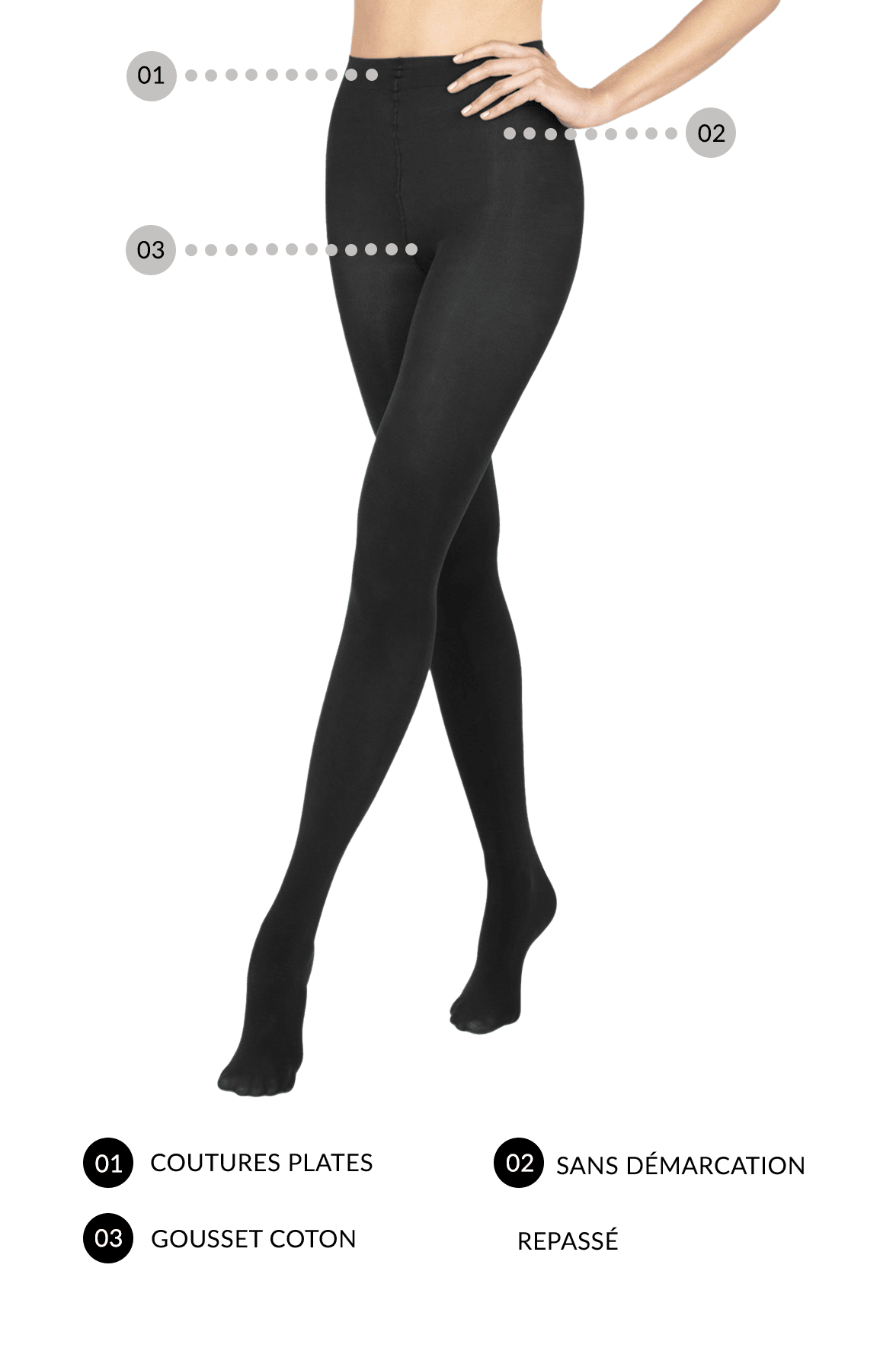 Collant Opaque Coton Bio 50D All Colors - Noir