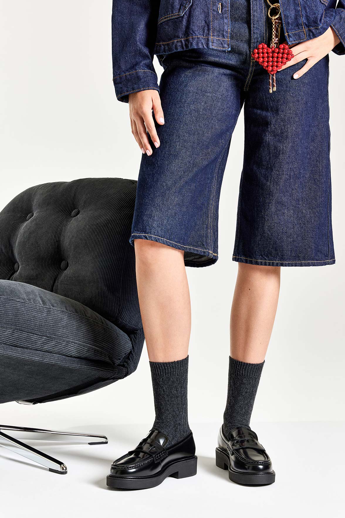 Chaussettes Motif Torsades en Coton et Laine d'Alpaga - Anthracite