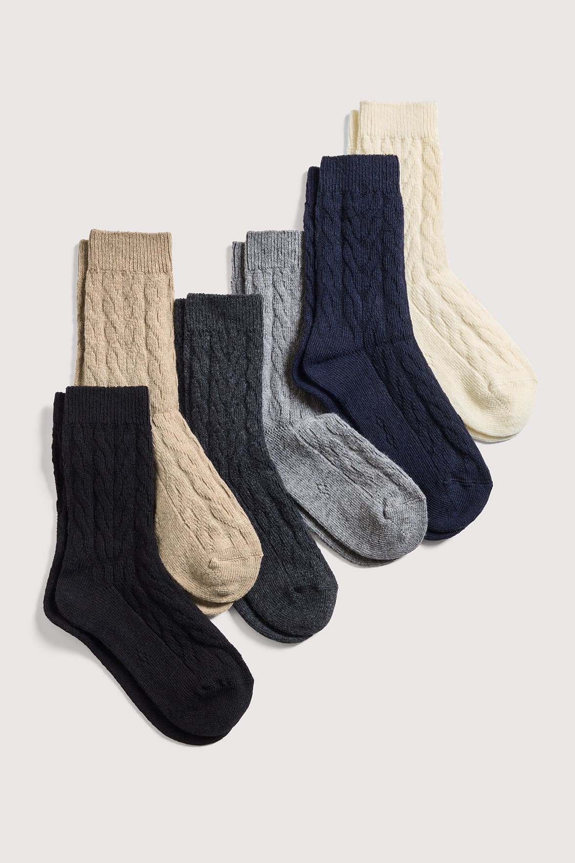 Chaussettes Motif Torsades en Coton et Laine d'Alpaga - Naturel