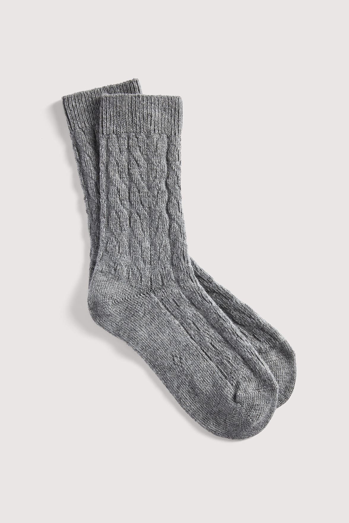 Chaussettes Motif Torsades en Coton et Laine d'Alpaga - Gris Chiné