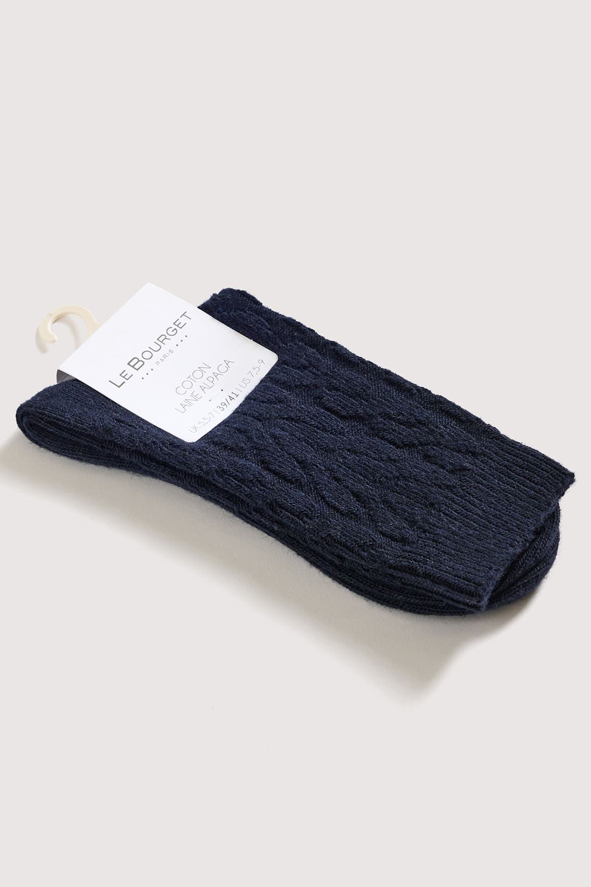 Chaussettes Motif Torsades en Coton et Laine d'Alpaga - Marine