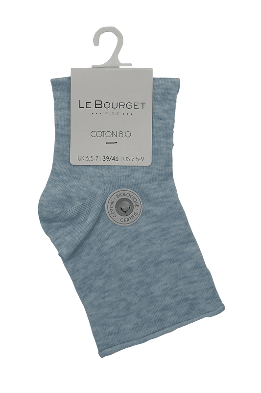 Socquettes Bord Roulotté en Coton Bio - Bleu Ciel