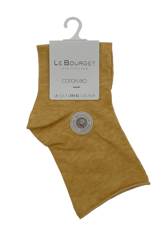 Socquettes Bord Roulotté en Coton Bio - Jaune Paille