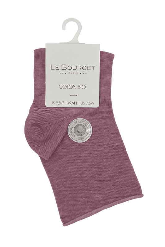 Socquettes Bord Roulotté en Coton Bio - Rose Chiné