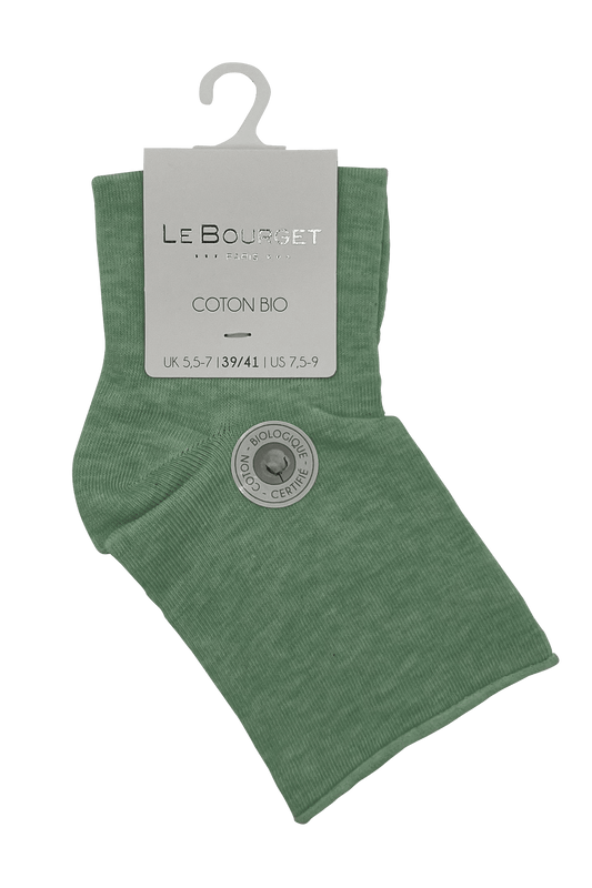 Socquettes Bord Roulotté en Coton Bio - Vert Chiné