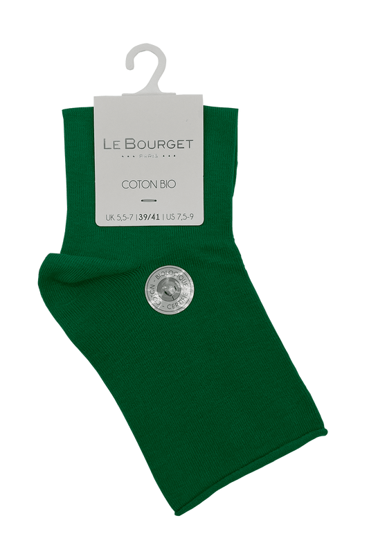 Socquettes Bord Roulotté en Coton Bio - Vert Jardin