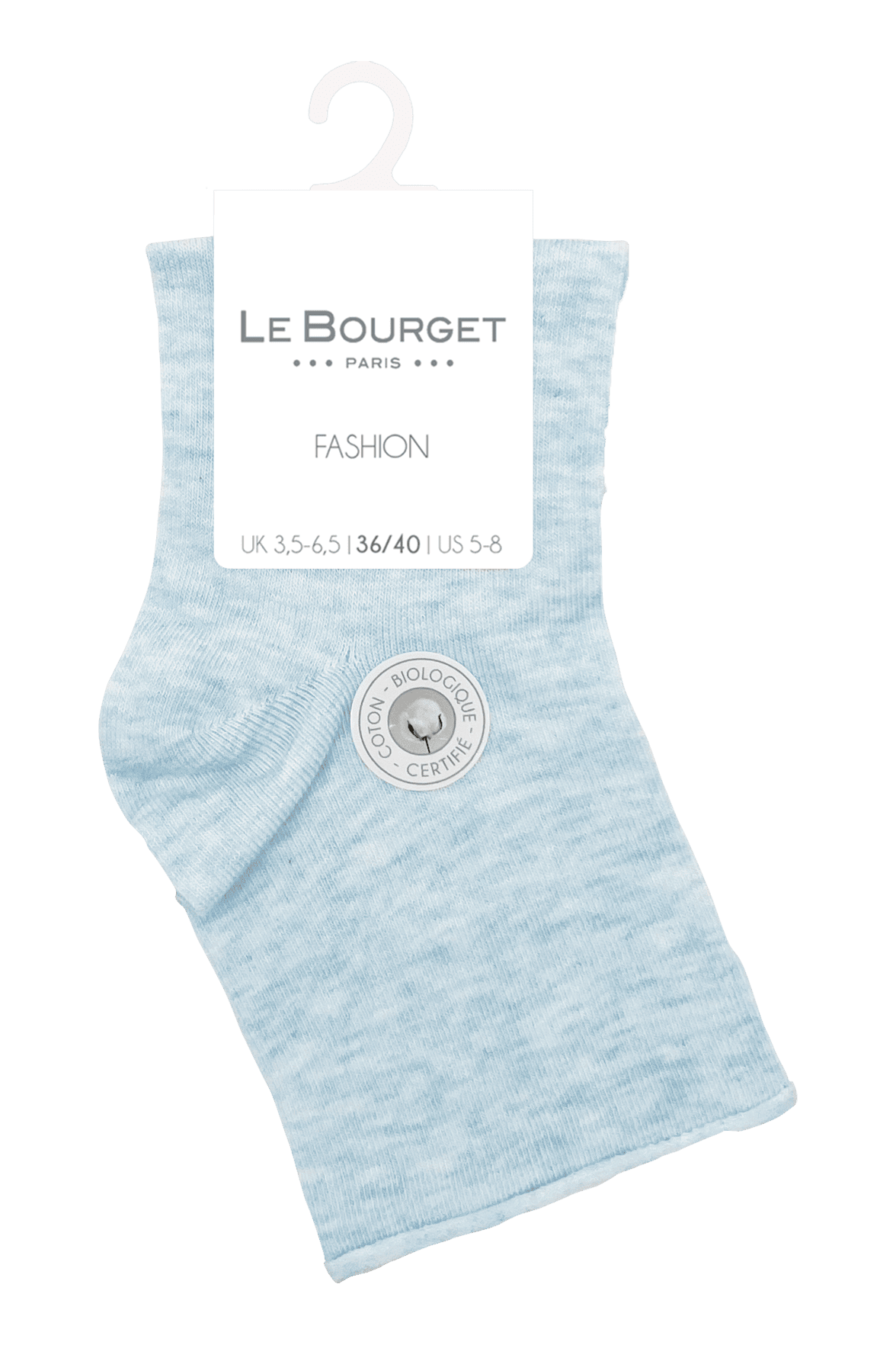 Socquettes Bord Roulotté en Coton Bio - Bleu Ciel