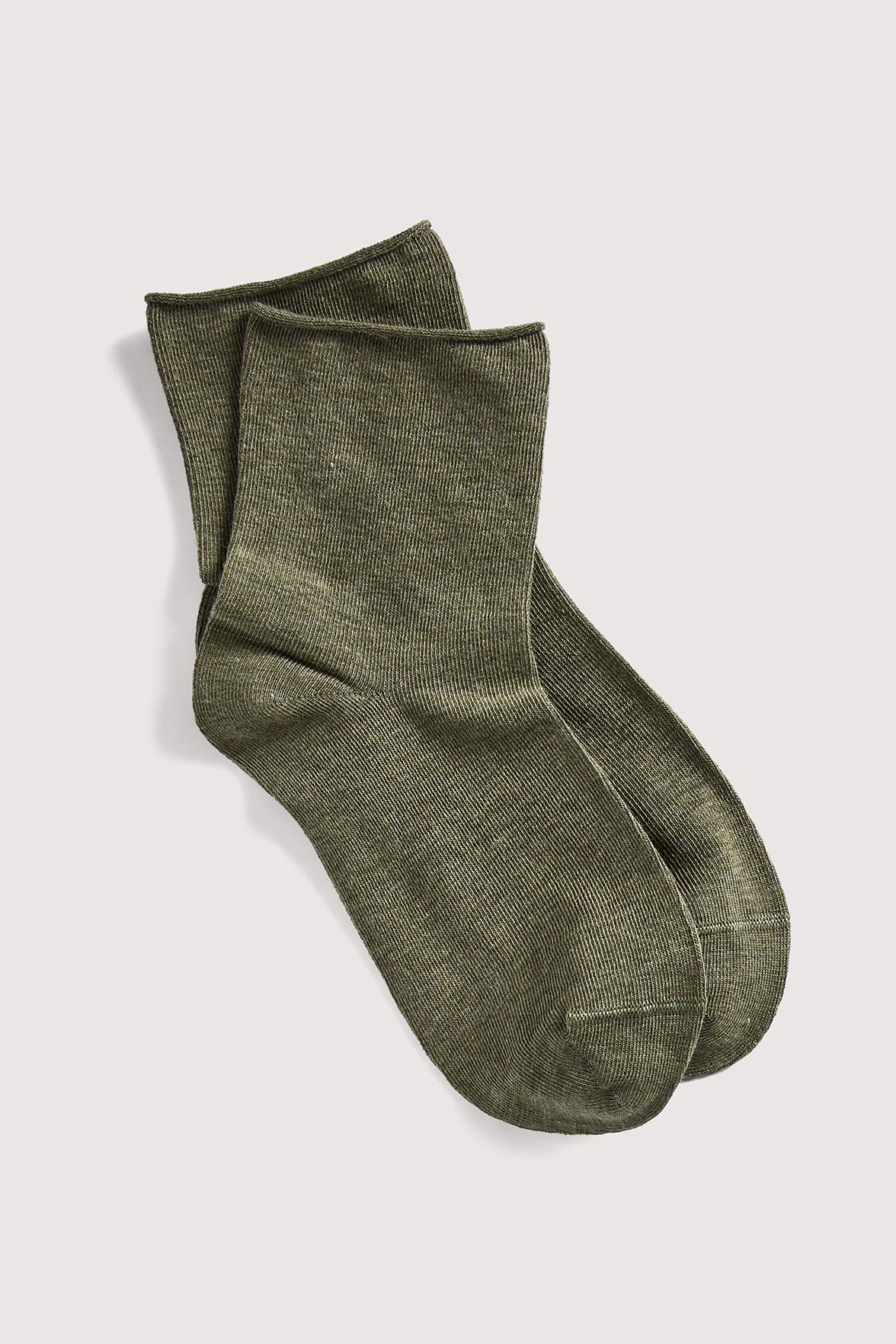 Socquettes Bord Roulotté en Coton Bio - Kaki