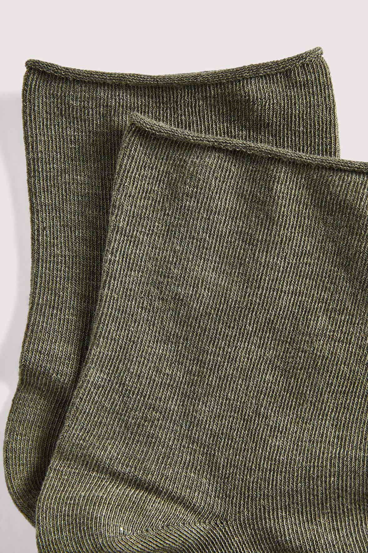 Socquettes Bord Roulotté en Coton Bio - Kaki