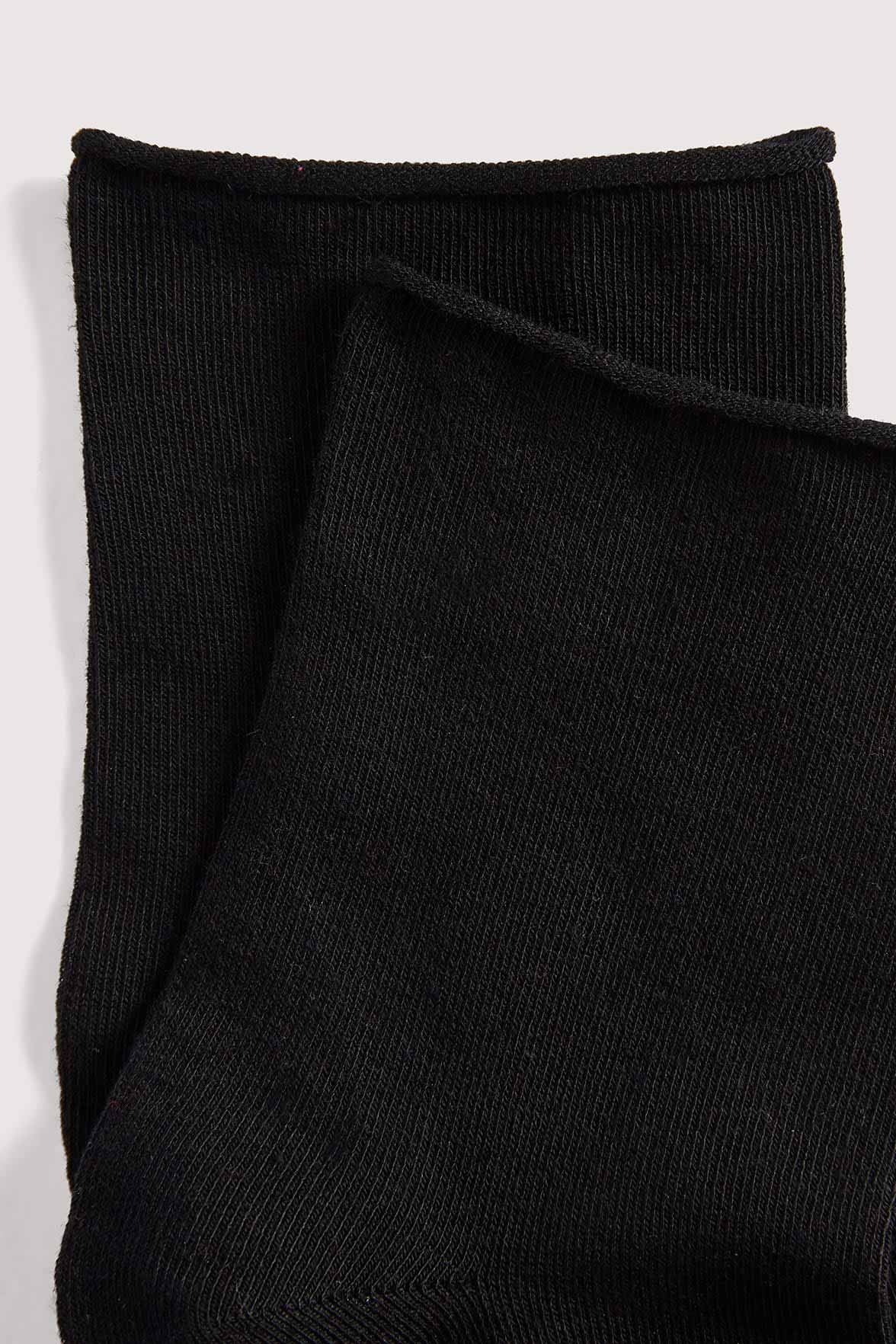 Socquettes Bord Roulotté en Coton Bio - Noir
