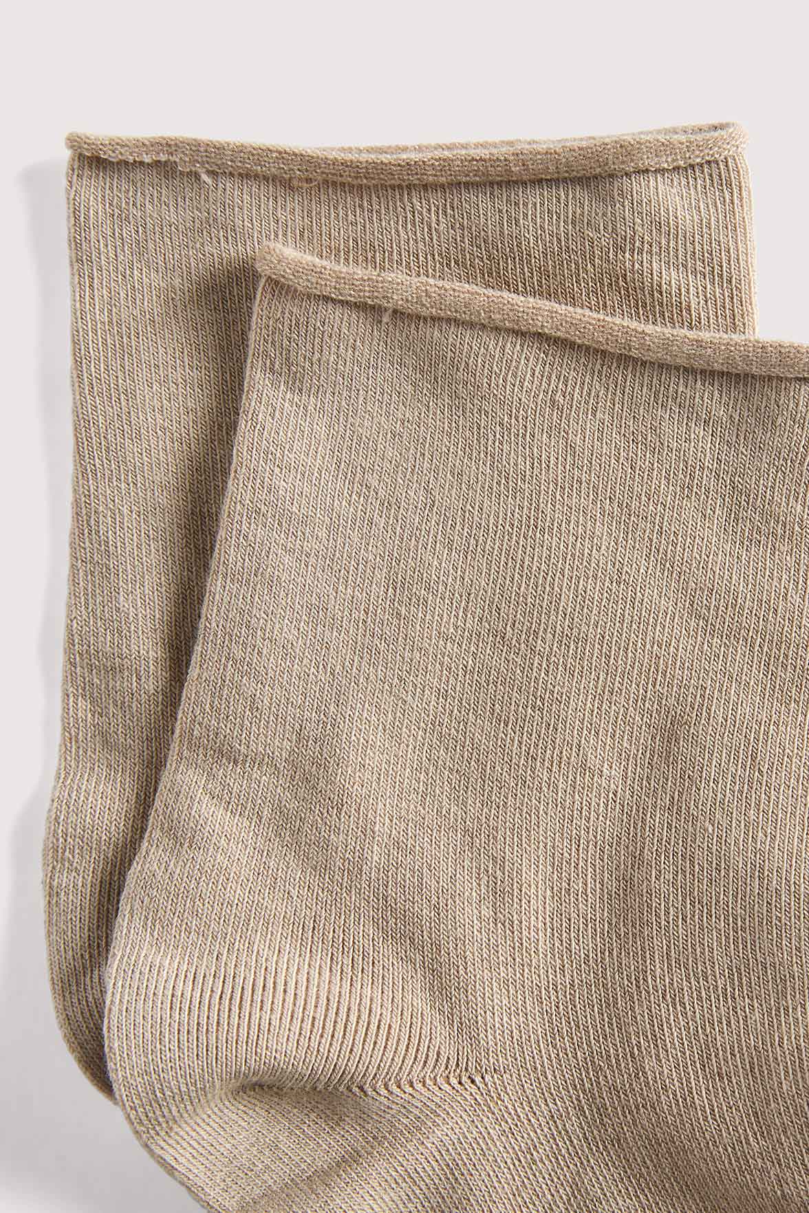 Socquettes Bord Roulotté en Coton Bio - Sable