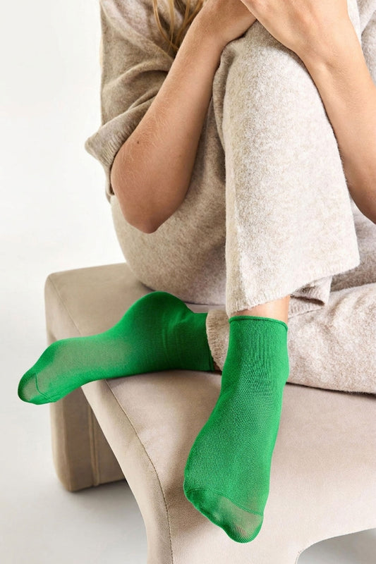 Socquettes Bord Roulotté en Coton Bio - Vert Jardin