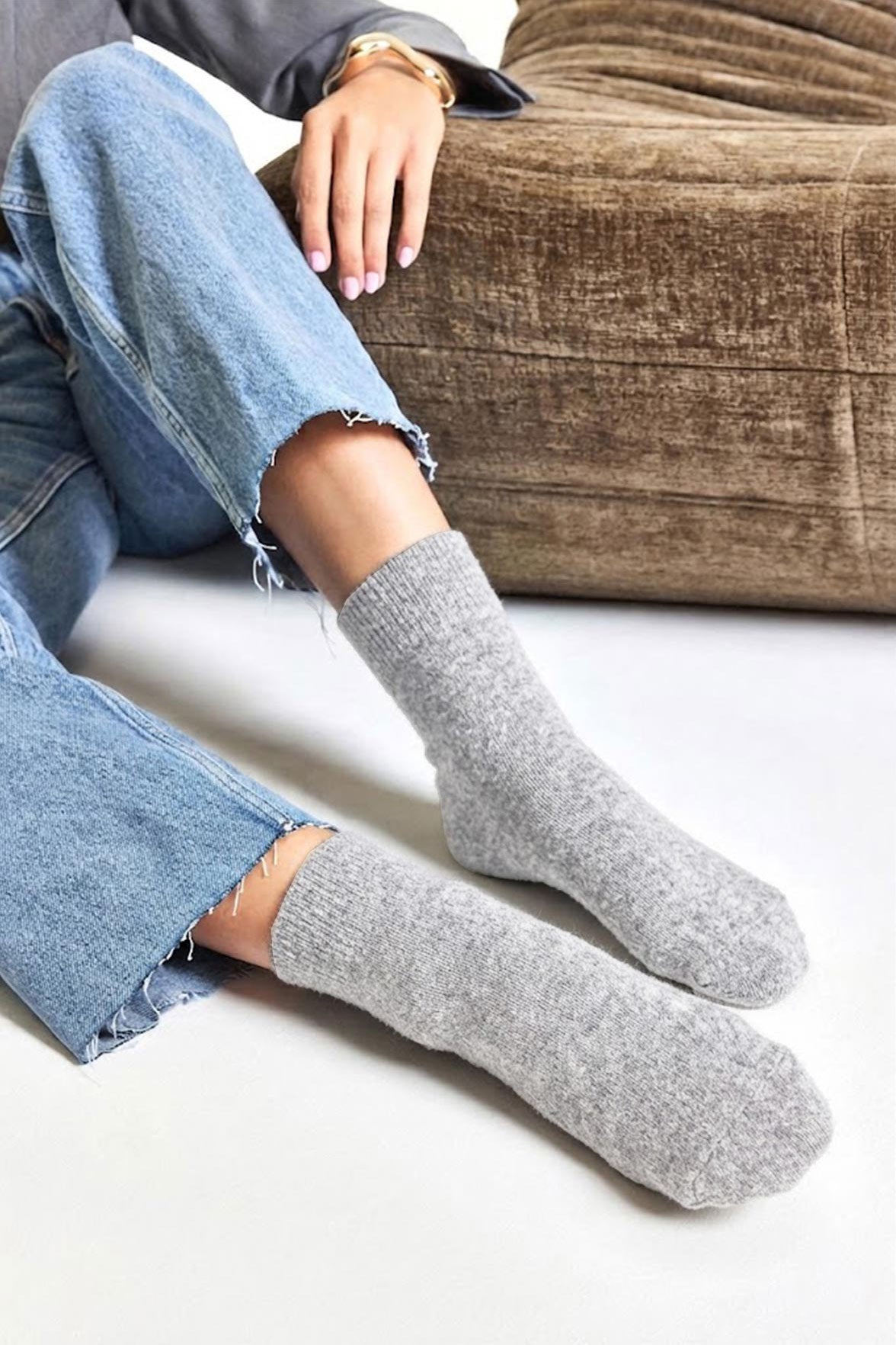 Chaussettes Unies en Cachemire et Soie - Gris Chiné