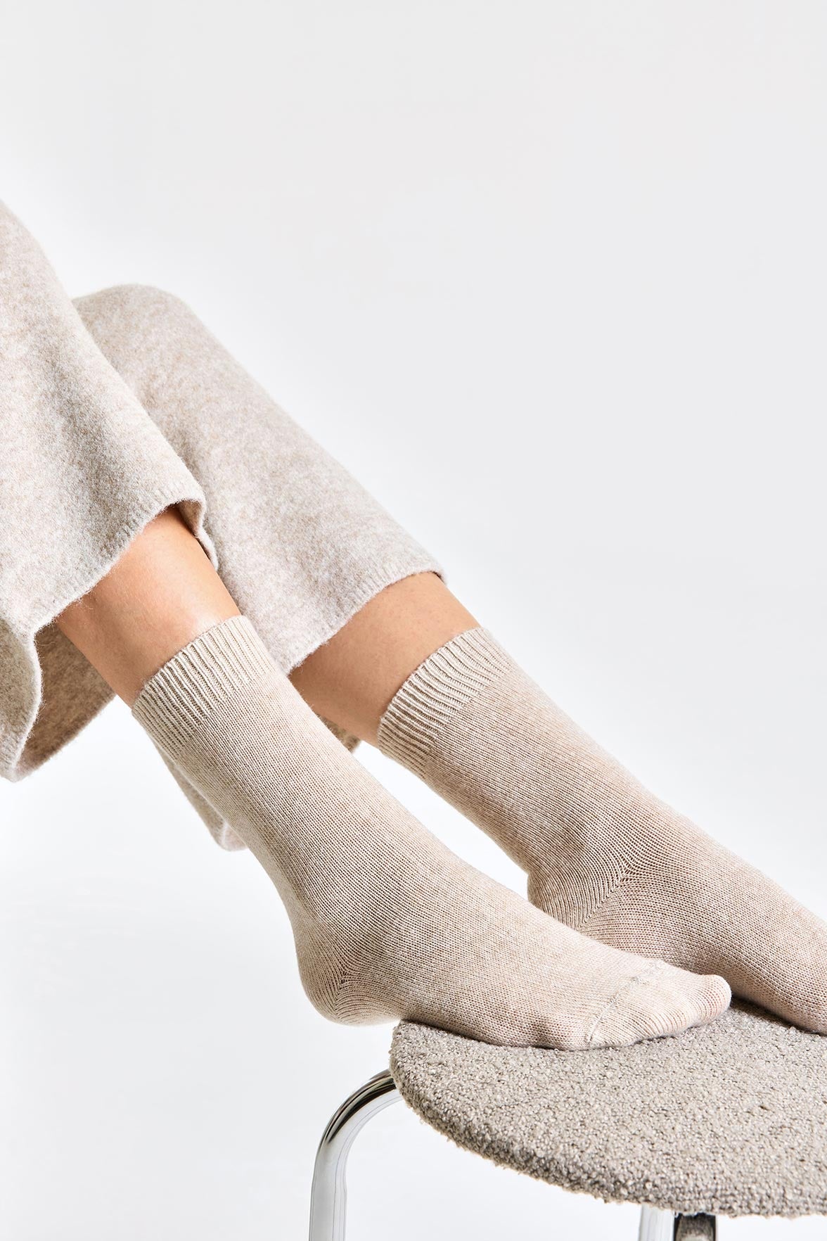 Chaussettes Unies en Cachemire et Soie - Beige Chiné
