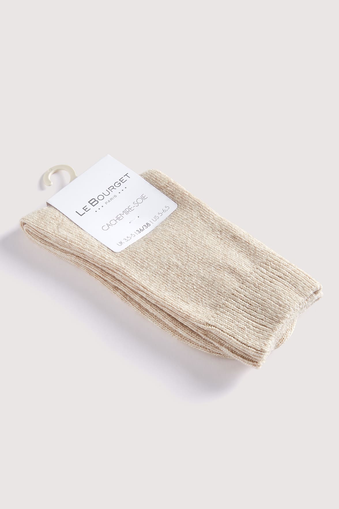 Chaussettes Unies en Cachemire et Soie - Beige Chiné