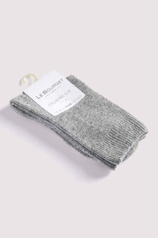 Chaussettes Unies en Cachemire et Soie - Gris Chiné