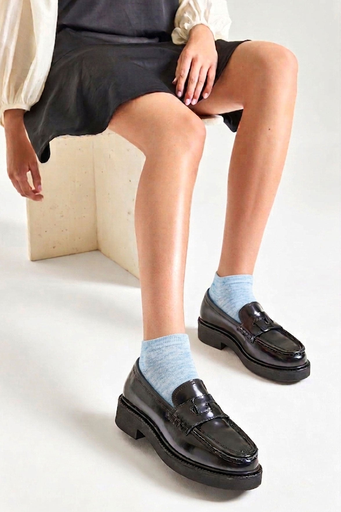 Socquettes Ultra-Courtes en Coton Bio - Bleu Ciel