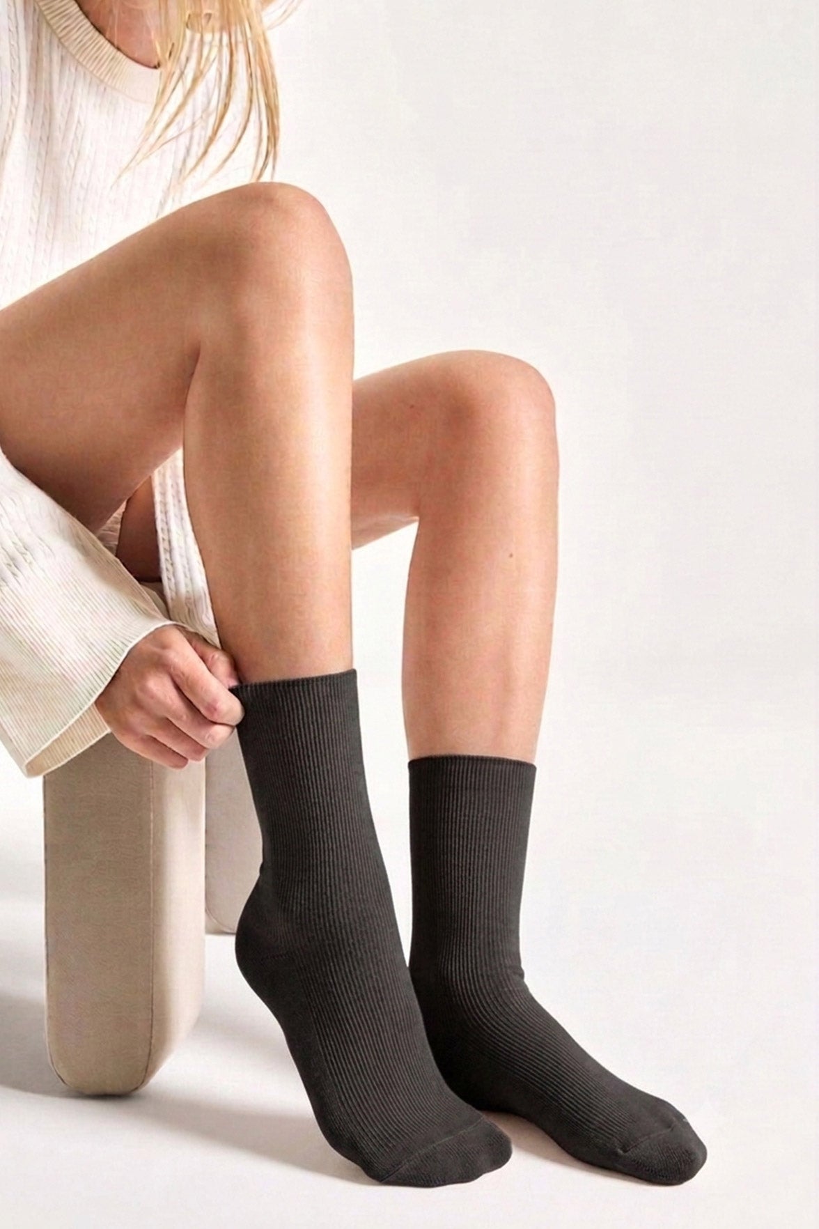 Chaussettes Fines Côtes Non Comprimante en Coton Bio - Anthracite