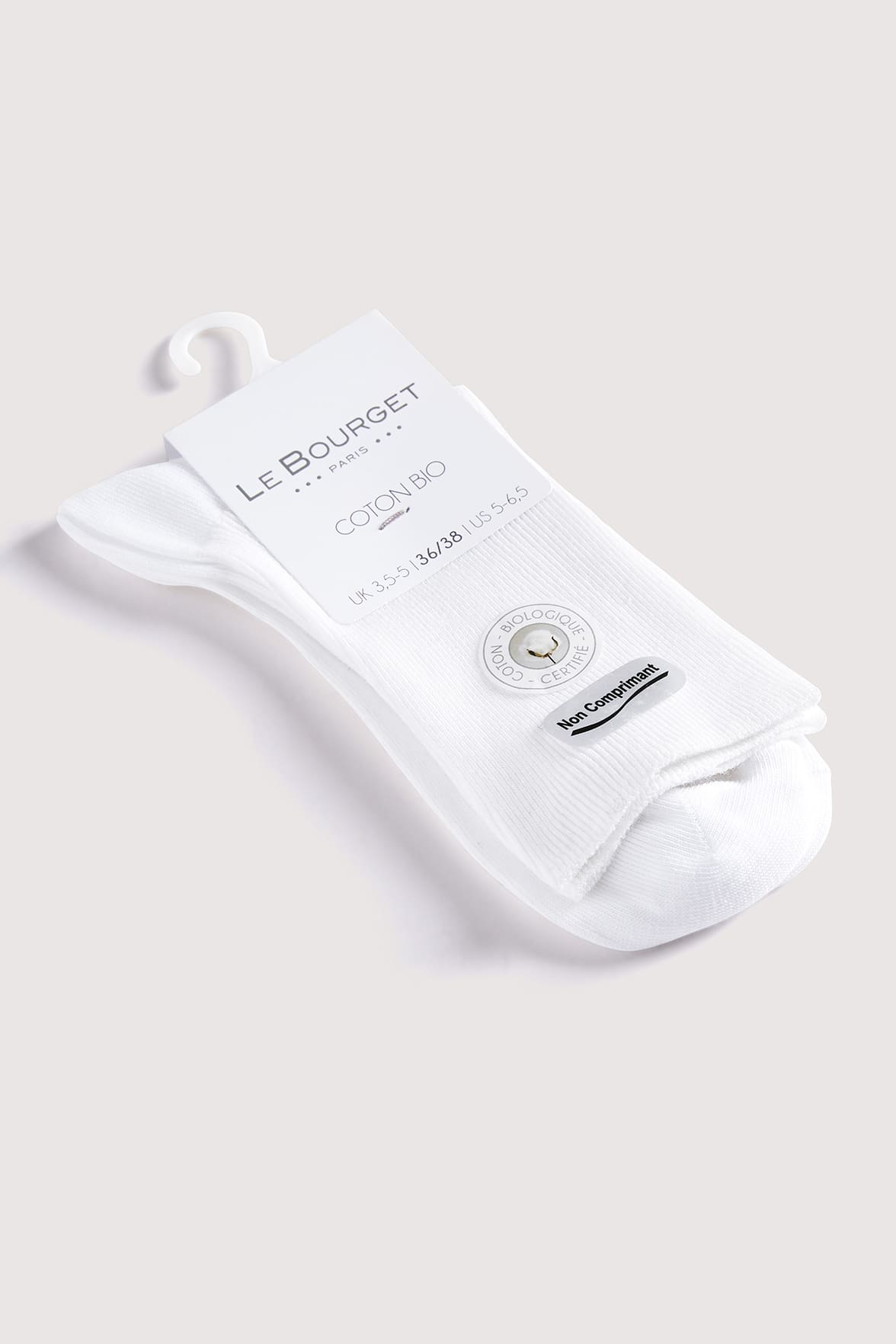 Chaussettes Fines Côtes Non Comprimante en Coton Bio - Blanc