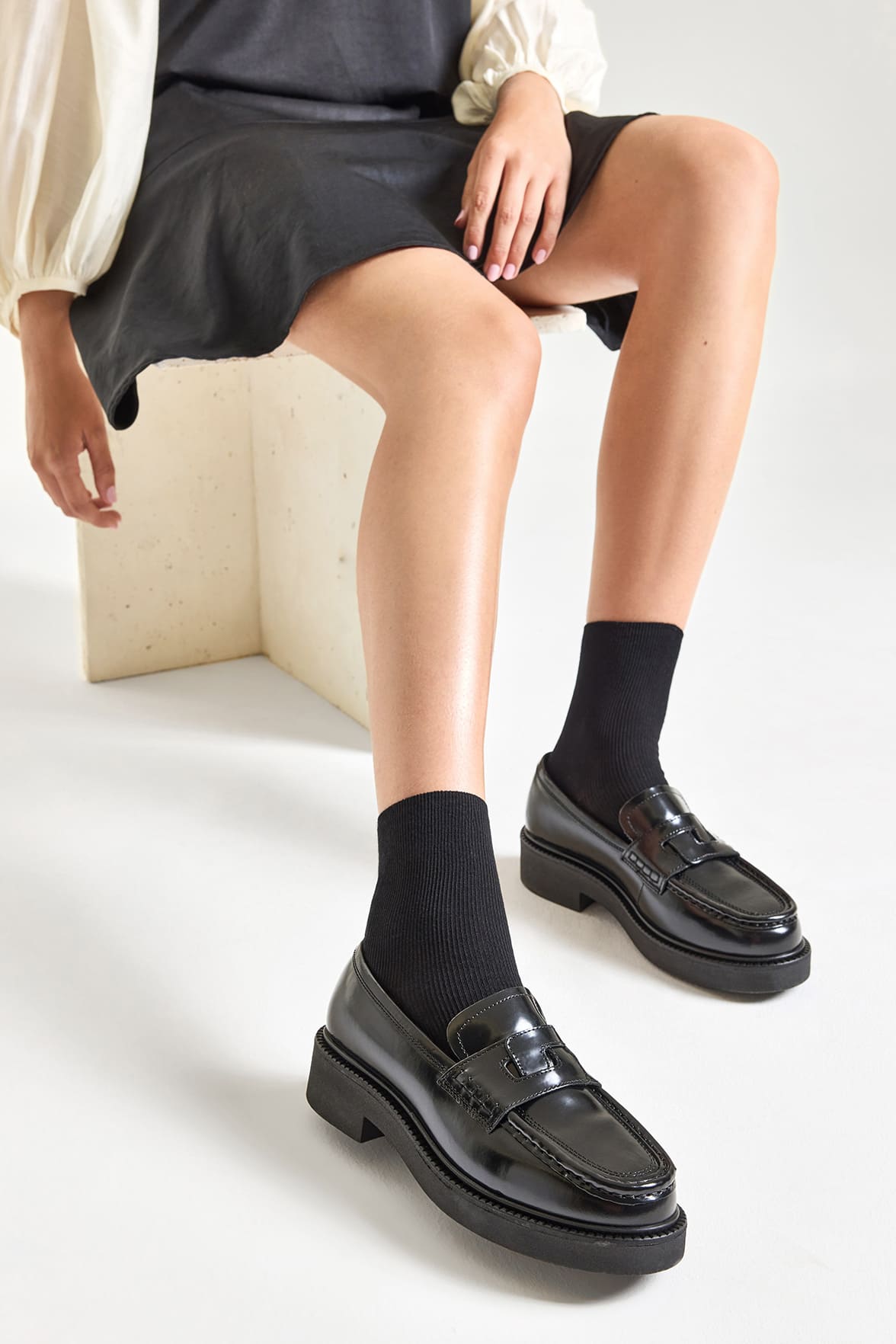 Chaussettes Fines Côtes Non Comprimante en Coton Bio - Noir