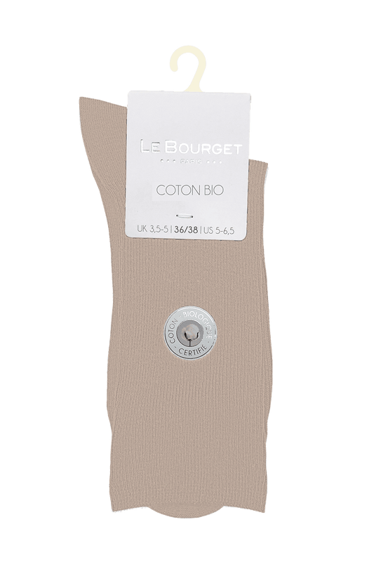 Chaussettes Fines Côtes Non Comprimante en Coton Bio - Sable 2