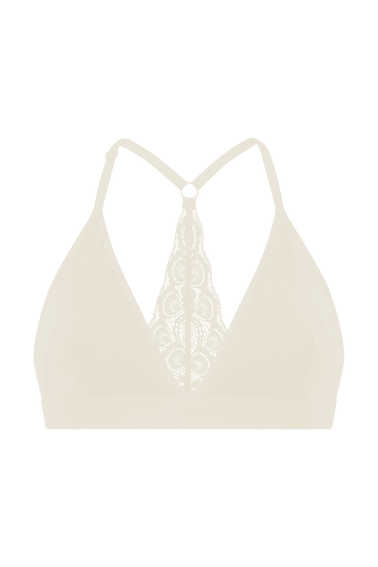 Brassière Bretelles Fines et Ajustables Lingerie Dentelle - Blanc Nacré