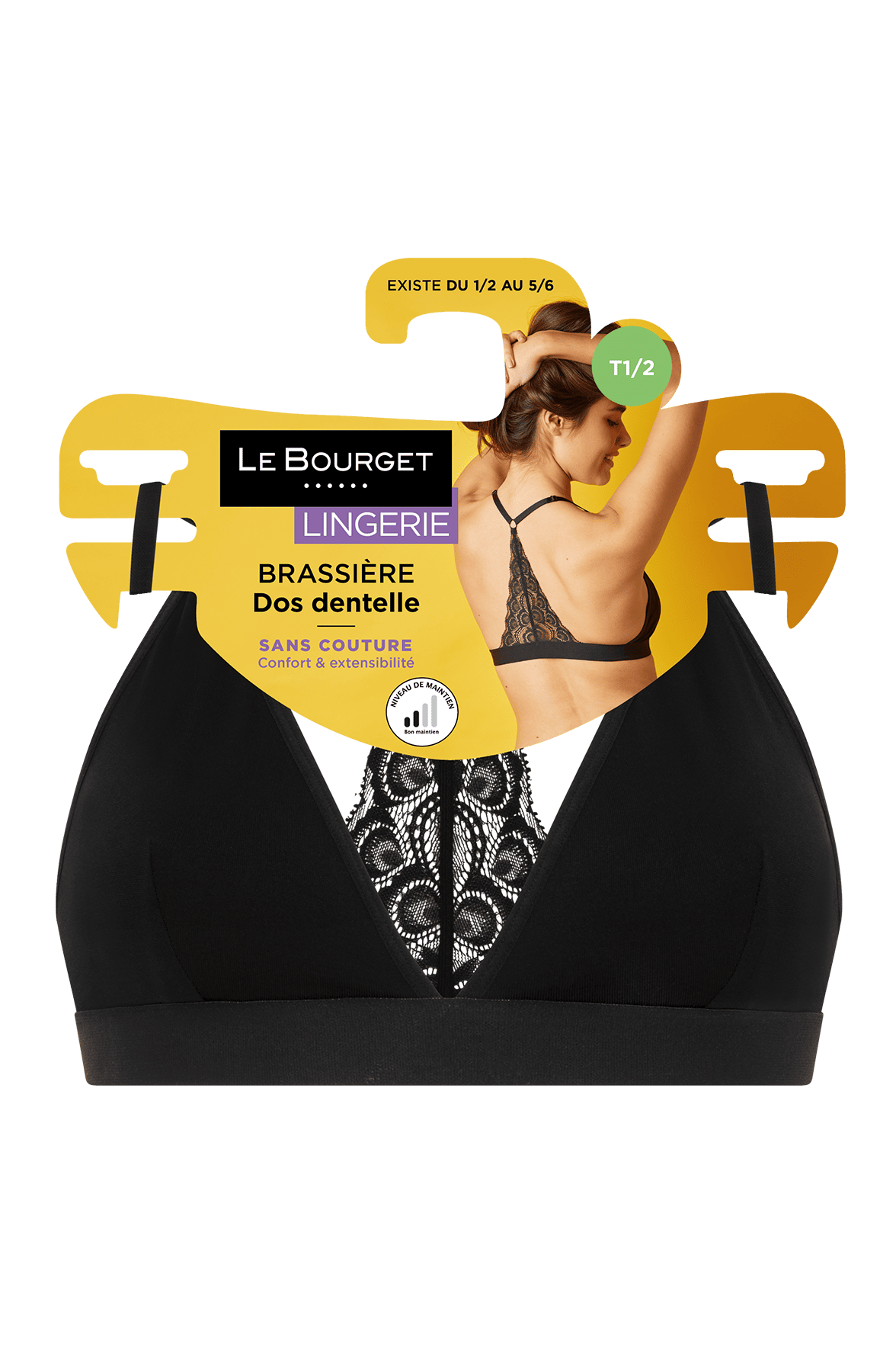 Brassière Bretelles Fines et Ajustables Lingerie Dentelle - Noir