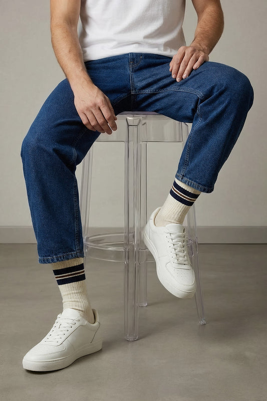 Chaussettes Fantaisies Homme Lignes Sportives - Beige Chiné